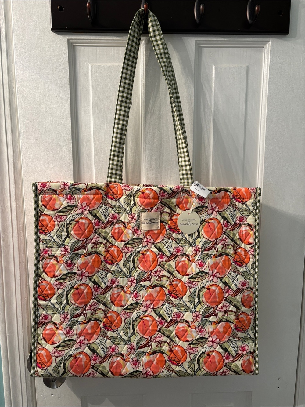 Vera Bradley & Bath & Body Works Orange Floral Quilted Tote with Green Gingham